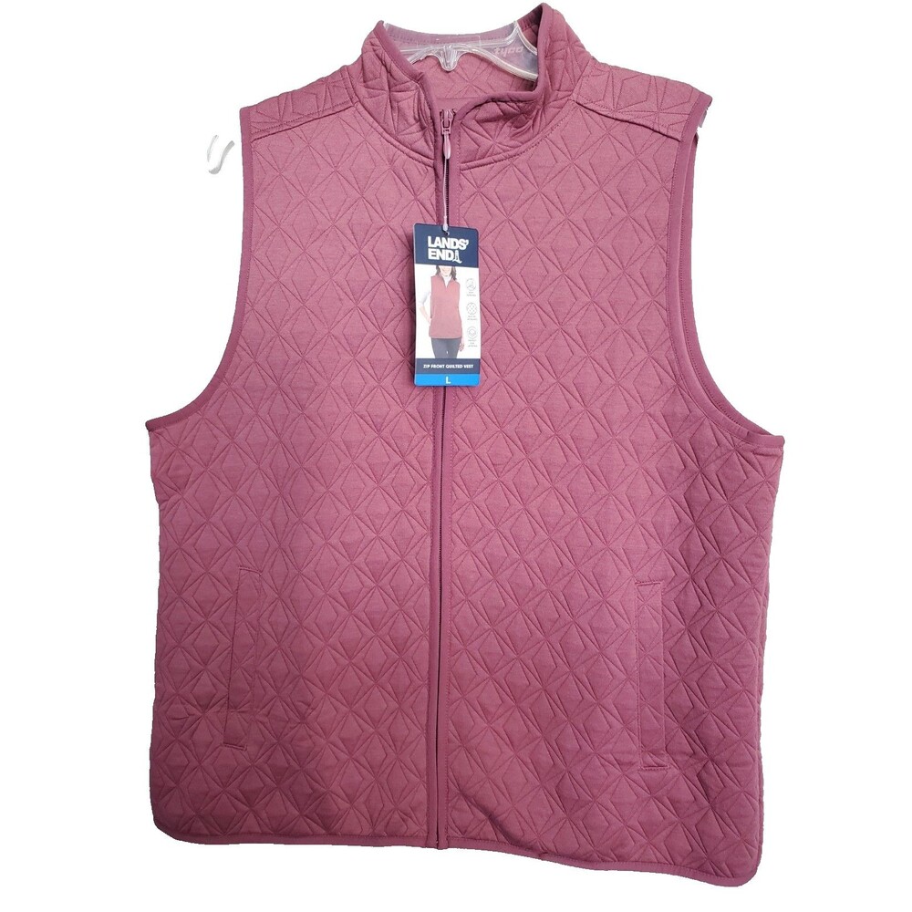 Lands' End Women's Pink Zip-Front Quilted Vest Size Large NWT